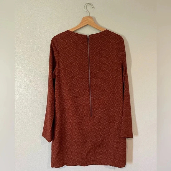 Prana Long Sleeve Rust Geometric Pattern Lined Mini Dress Size S - Picture 3 of 3